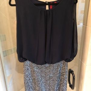 Navy top + sequin skirt dress